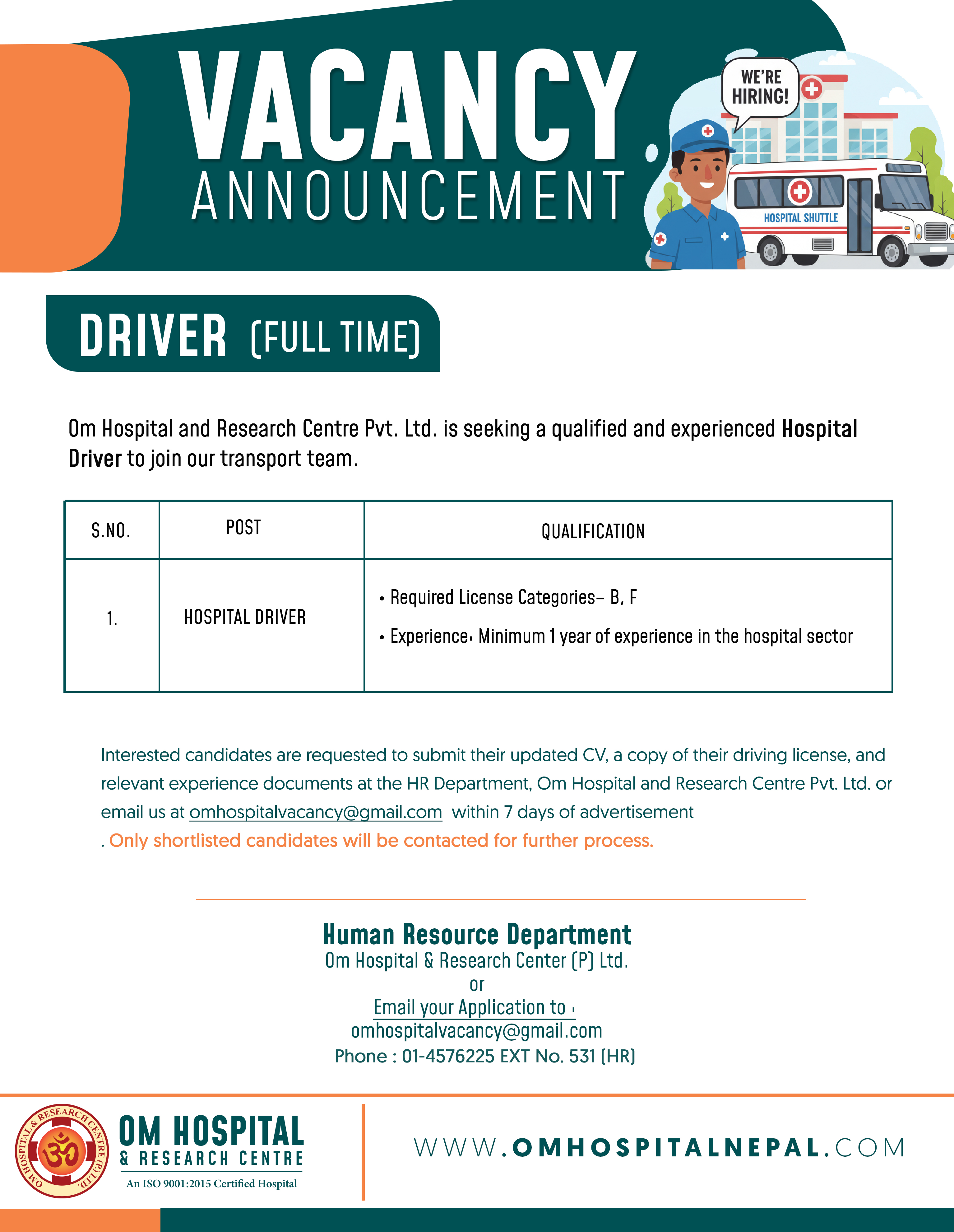 Vacancy Announcement !